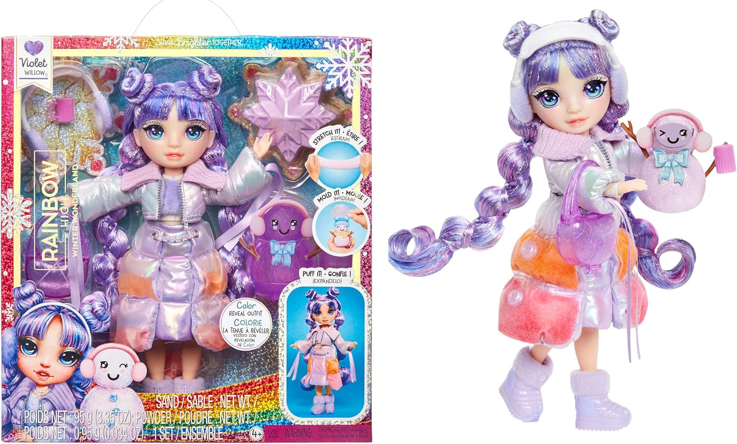Rainbow High Winter Wonderland - Skyler (albastru) - păpușă de modă de 28 cm, cu zăpadă magică ascunsă care se acumulează cu apă, cu set de om de zăpadă, potrivită pentru copii de la 4-12 ani și colecționari Papusi Naty Shop Violet (violet)