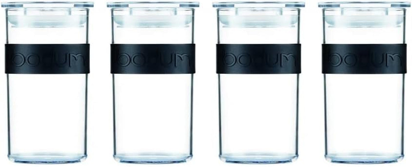Borcane de depozitare BODUM PRESSO, plastic, negru, 4 x 0,25 l, 3 x 0,6 l, 3 x 1 l, 2 x 2 l Cutii depozitare alimente Naty Shop Negru 0.25 L