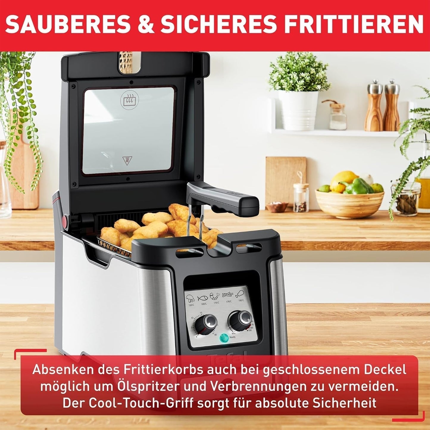 Tefal FR600D Clear Duo Deep Fryer, prăjire cu mai puțin fum și mirosuri, capacitate 1,2 kg, termostat, cronometru, fereastră mare de vizualizare fără ceață Electrocasnice Naty Shop