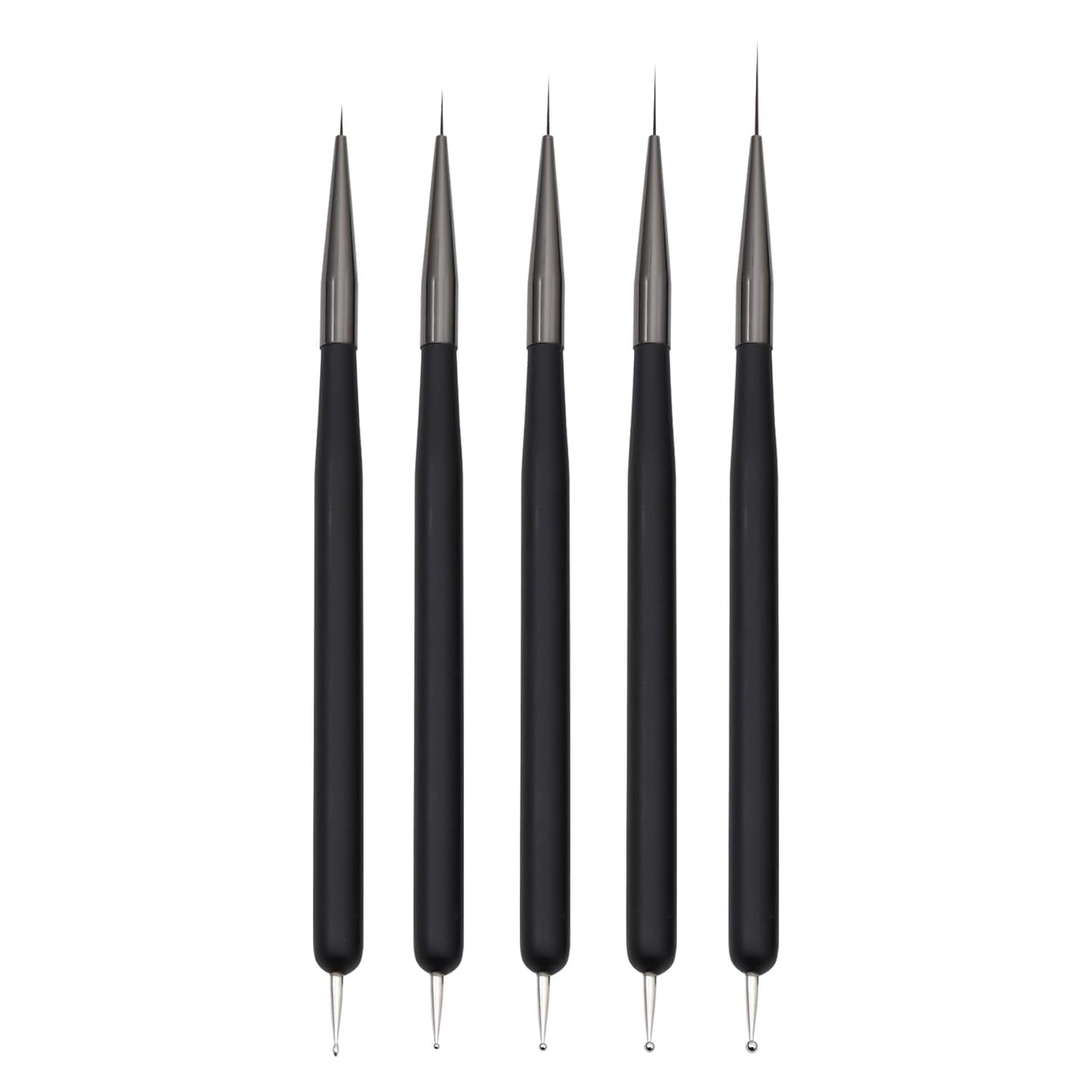 Nagelkunst-Pinsel, 5 Stück, Nailart-Pinsel, Punktierstift-Werkzeuge, Malkunst-Design-Pinsel-Set Für Lange Linien, Dünne Details, Feine Zeichnungsgrößen 7/9/11/15/22 Mm, Schwarz