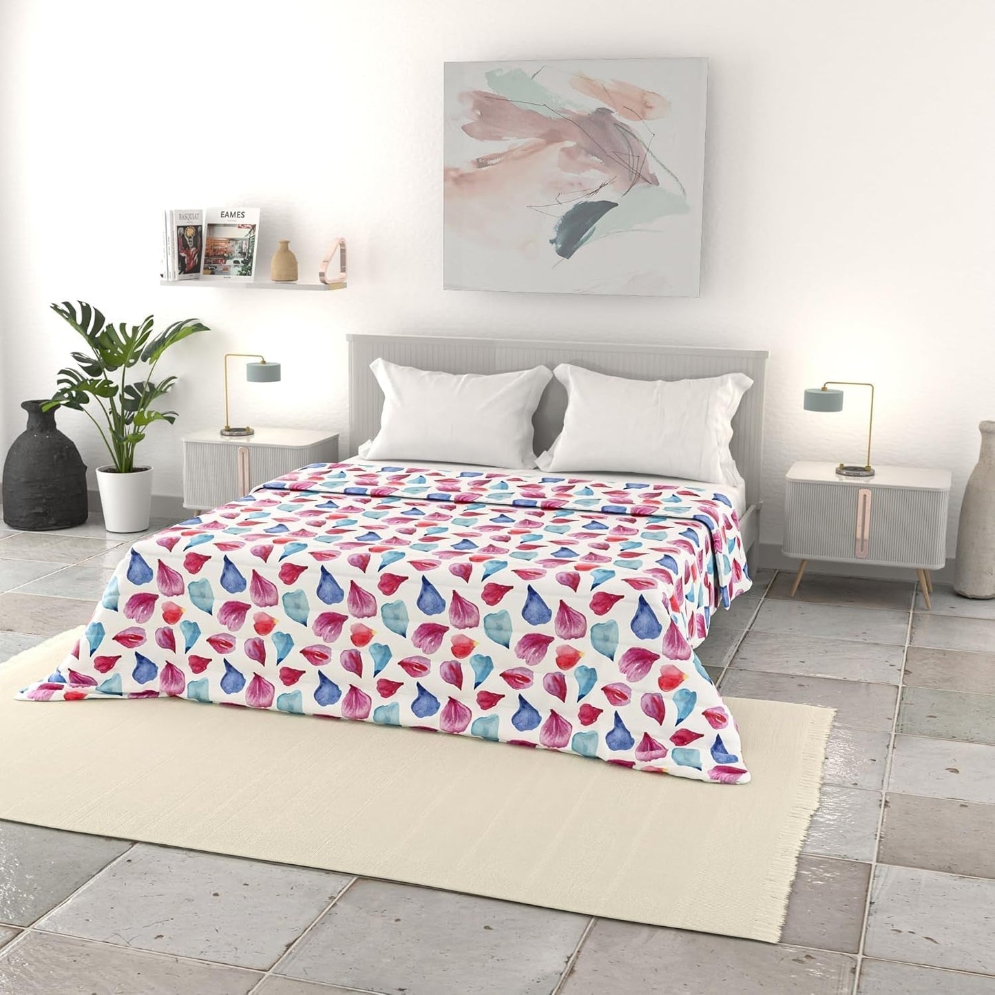 Lenjerie de pat italiană cuvertură de vară de bază, microfibră imprimată, 250X240Cm, cerc Plapumi si pilote Naty Shop Petali 250X240Cm