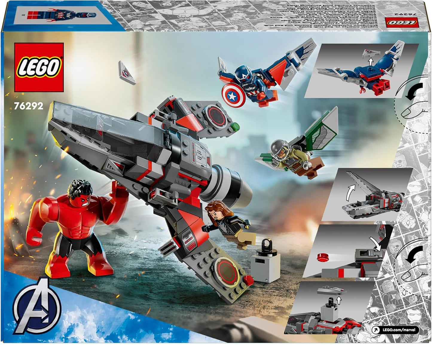 LEGO Marvel Showdown între Căpitanul America și Hulk Roșu, cadou pentru copii, set cu jet construibil, jucărie cu supereroi pentru băieți și fete de la 8 ani, jucărie de construit aventuri 76292 Seturi de constructie Besuche den LEGO-Store
