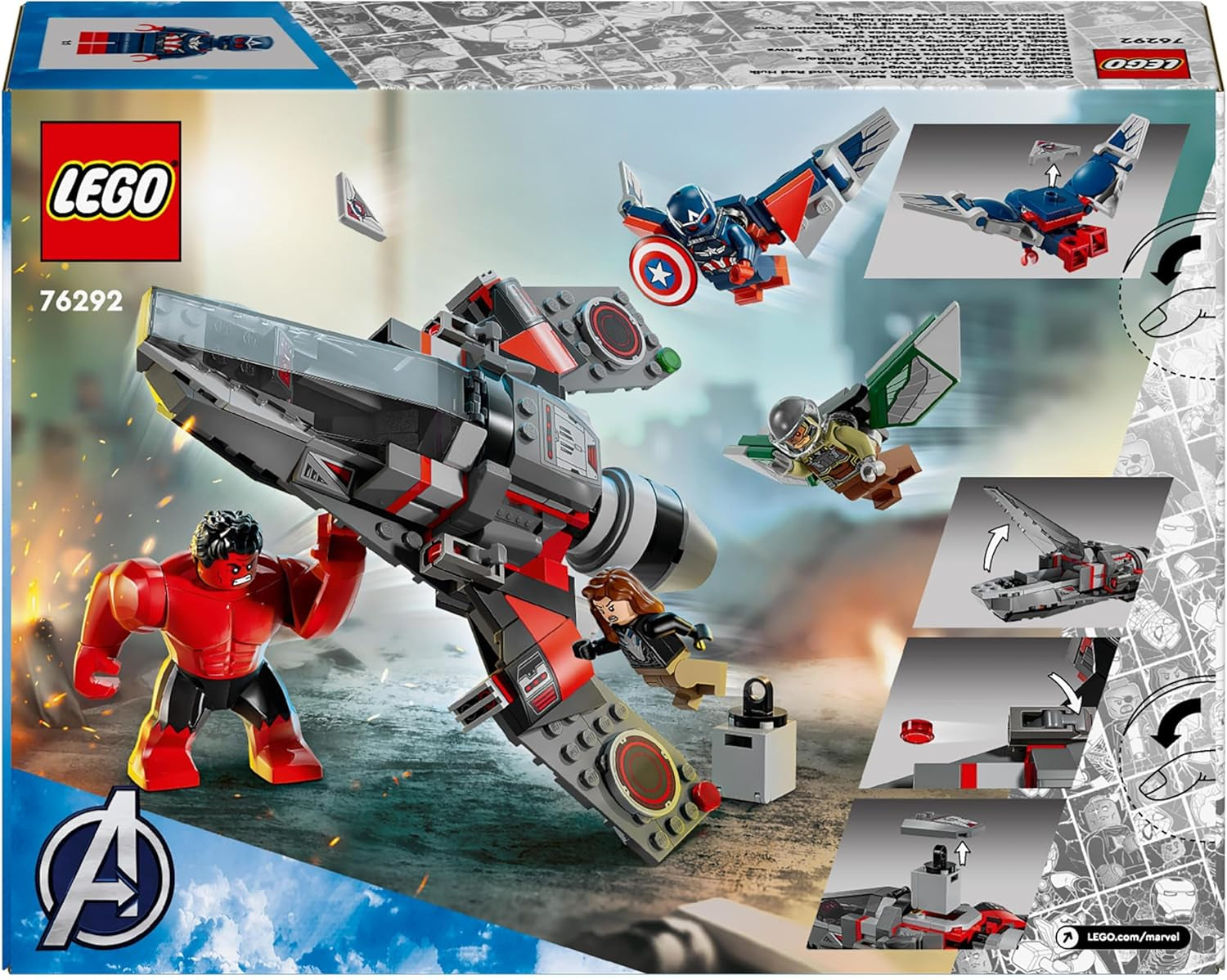 LEGO Marvel Showdown între Căpitanul America și Hulk Roșu, cadou pentru copii, set cu jet construibil, jucărie cu supereroi pentru băieți și fete de la 8 ani, jucărie de construit aventuri 76292 Seturi de constructie Besuche den LEGO-Store