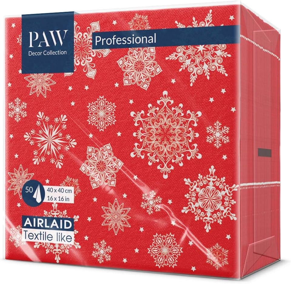 PAW - Șervețele Airlaid (40 X 40 Cm) I 50 Bucăți I Perfect pentru Crăciun, Iarnă, Sărbători I Decorațiuni de masă pentru Ajunul Crăciunului I Șervețele Airlaid Fabric-Like Winter Branches I Winter Branches
