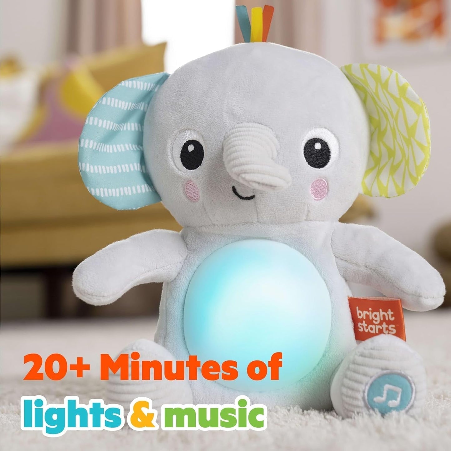 Bright Starts, Hug-a-bye baby elefant de jucărie cu lumini, melodii, texturi diferite și multe altele, multicolor Jucarii Bebe Naty Shop