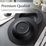 MIAMIO – Set de 4 farfurii pentru paste, 26 cm, farfurii adânci mari pentru supă, veselă ceramică modernă, alb-negru, potrivită pentru cuptorul cu microunde și mașina de spălat vase – Colecția Oasis (Negru)