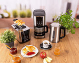 Espressor cu filtru Rommelsbacher FKM 1000 - rezervor de apă de 1,5 litri pentru 12 cești de cafea, carafă de sticlă, pornire cu întârziere, funcție de menținere la cald, funcție de aromă, suport detașabil pentru filtru 1x4
