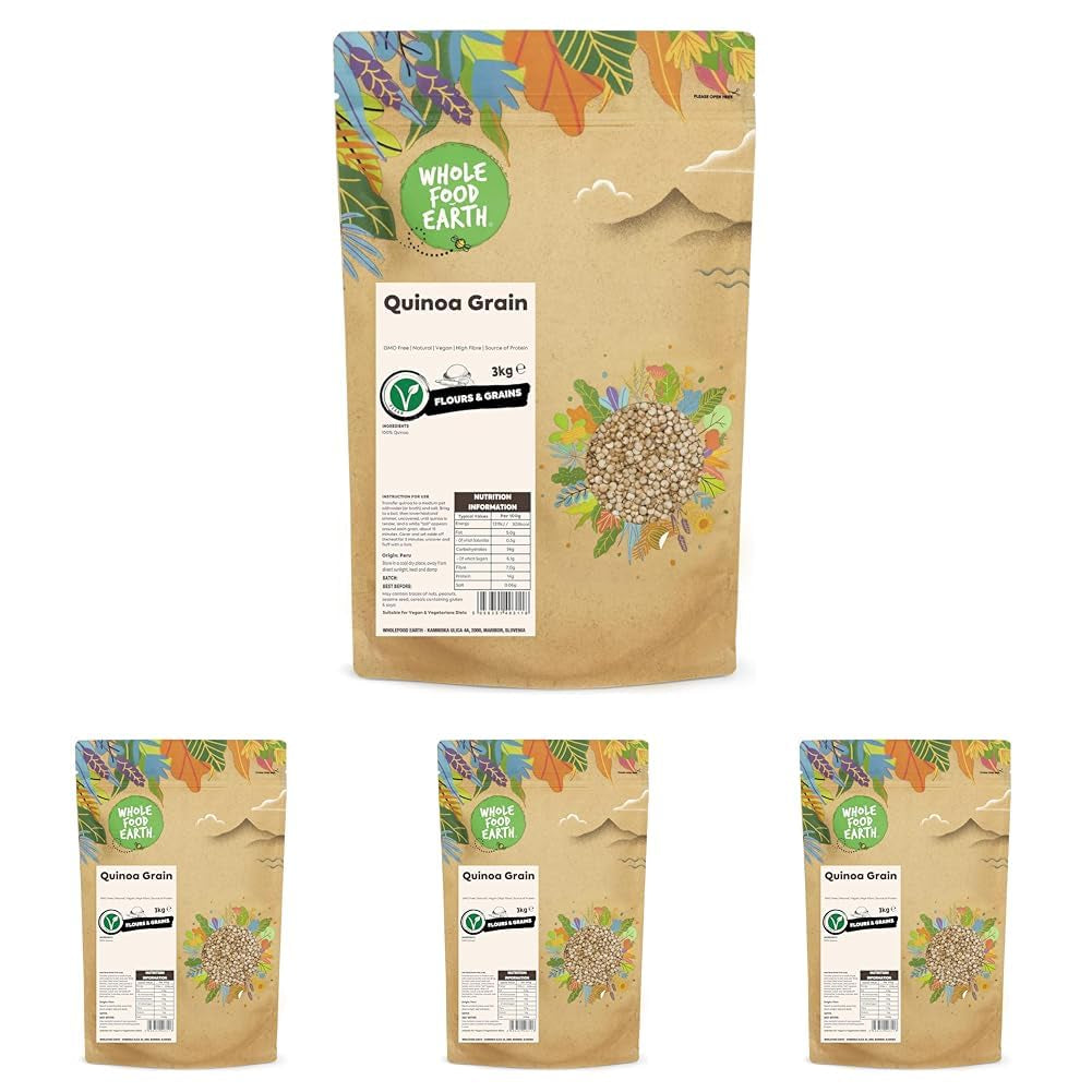 Boabele de quinoa Wholefood Earth - fără OMG - natural - vegan - fără lactate - fără zahăr adăugat - 3 kg