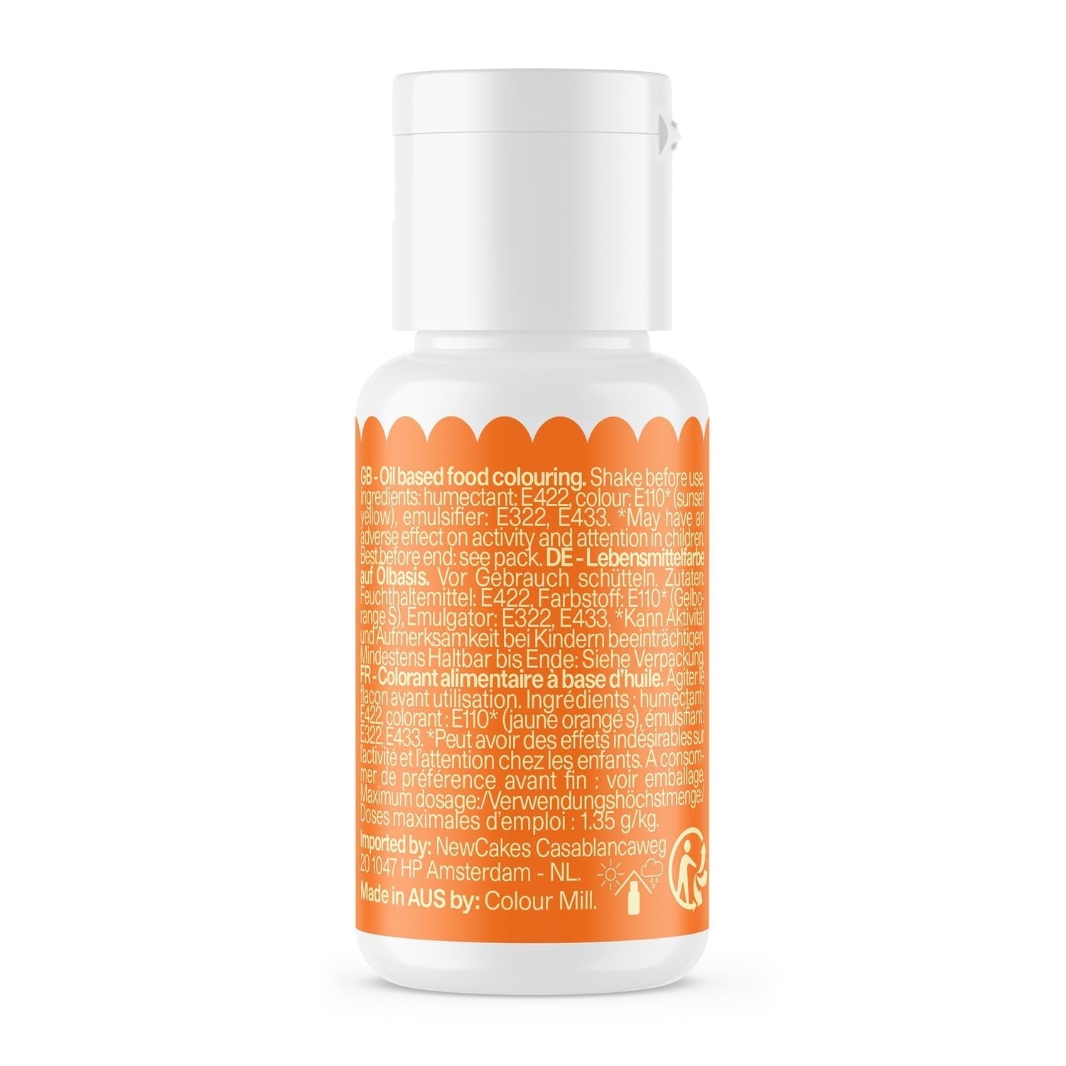 Colorant alimentar pe bază de ulei de portocale Colour Mill - Colorant alimentar pentru ciocolată, fondant, brioșe, prăjituri, copt, macaroane - Colorant alimentar pentru decorarea torturilor - 100 ml