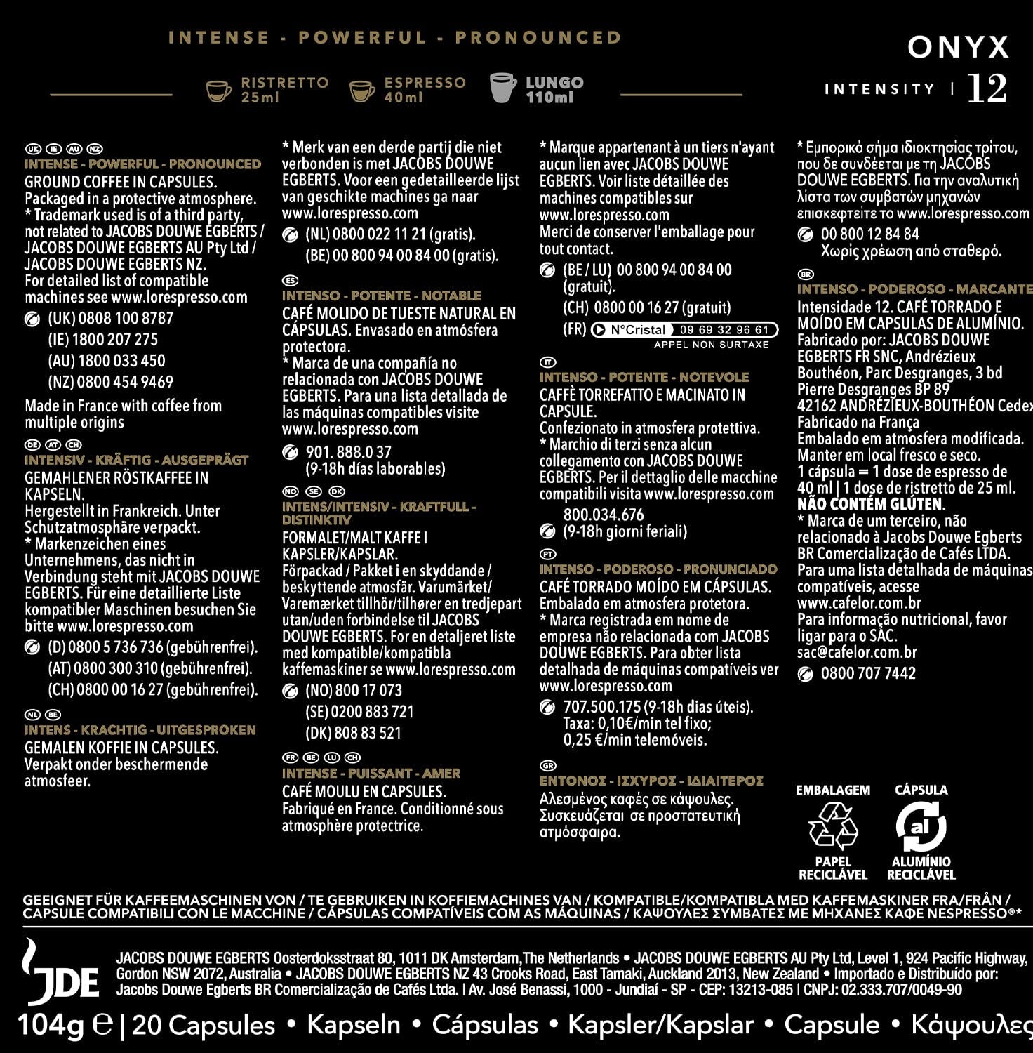 L'OR Espresso Kaffeekapseln Onyx | Intensität 12 | 200 kompatible Kapseln Nespresso (R)* - Amazon Exclusive