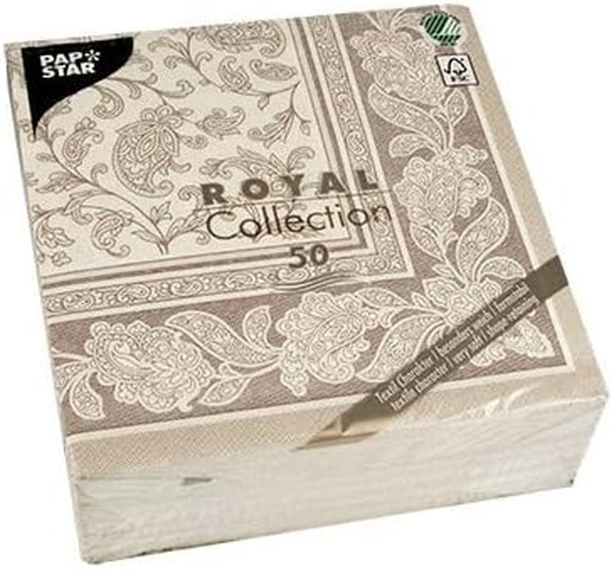 Papstar, 50 de șervețele "ROYAL Collection" 1/4 fold 40 Cm X 40 Cm Mocca "Ornamente", #19894