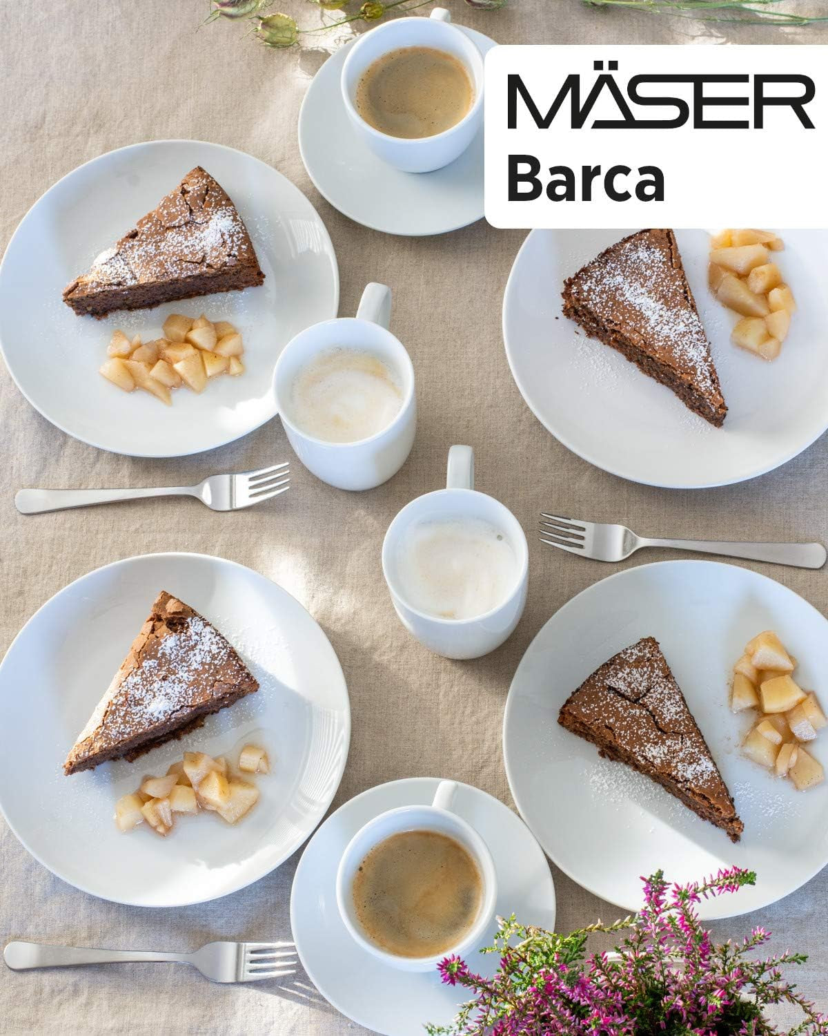 Set de veselă Mäser Barca pentru 6 persoane, set de 12 piese, porțelan, alb