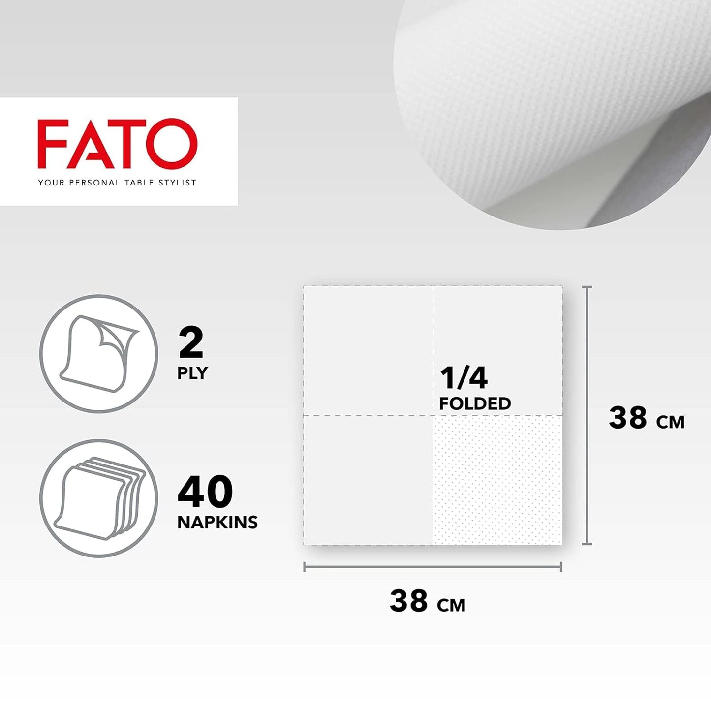 , Șervețele de hârtie de unică folosință, moi și delicate, pachet de 40 de șervețele, dimensiune 38X38 pliate în 4, 2 straturi, culoare albă, 100% hârtie din celuloză pură, certificate Fsc (pachet de 3)
