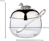 Borcan de dulceață de rață EDZARD (Ø 10 cm) din argint și sticlă - Cutie și lingură - Bol, recipient pentru zahăr, brânză - Borcan de dulceață cu capac, depozitare cu capac, cutie cu încuietoare cadou