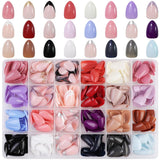576 buc unghii migdale pentru lipire pe unghii scurte, colorate cu sclipici, set de unghii artificiale lucioase, unghii false cu pilă de unghii, unghii ovale, unghii artificiale pentru femei