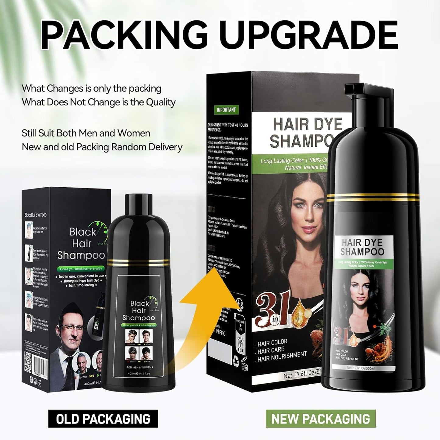Șampon instant pentru păr negru, șampon natural pentru vopsirea părului, 100% acoperire gri - ușor și rapid, culoare semipermanentă pentru păr negru, șampon pentru vopsirea părului pentru bărbați și femei Vopsea pentru par Naty Shop