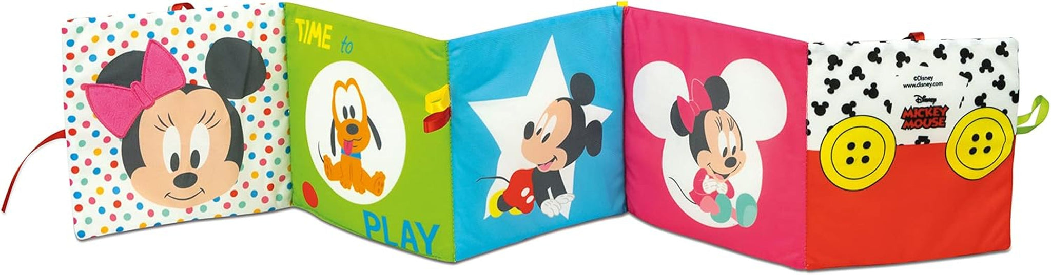 Clementoni 17721 Disney Baby - Carte din țesătură, jucărie versatilă pentru copii pentru călătorii, carte ilustrată cu elemente crepitante și scârțâitoare, pentru nou-născuți de la 0 luni Jucarii Bebe Naty Shop