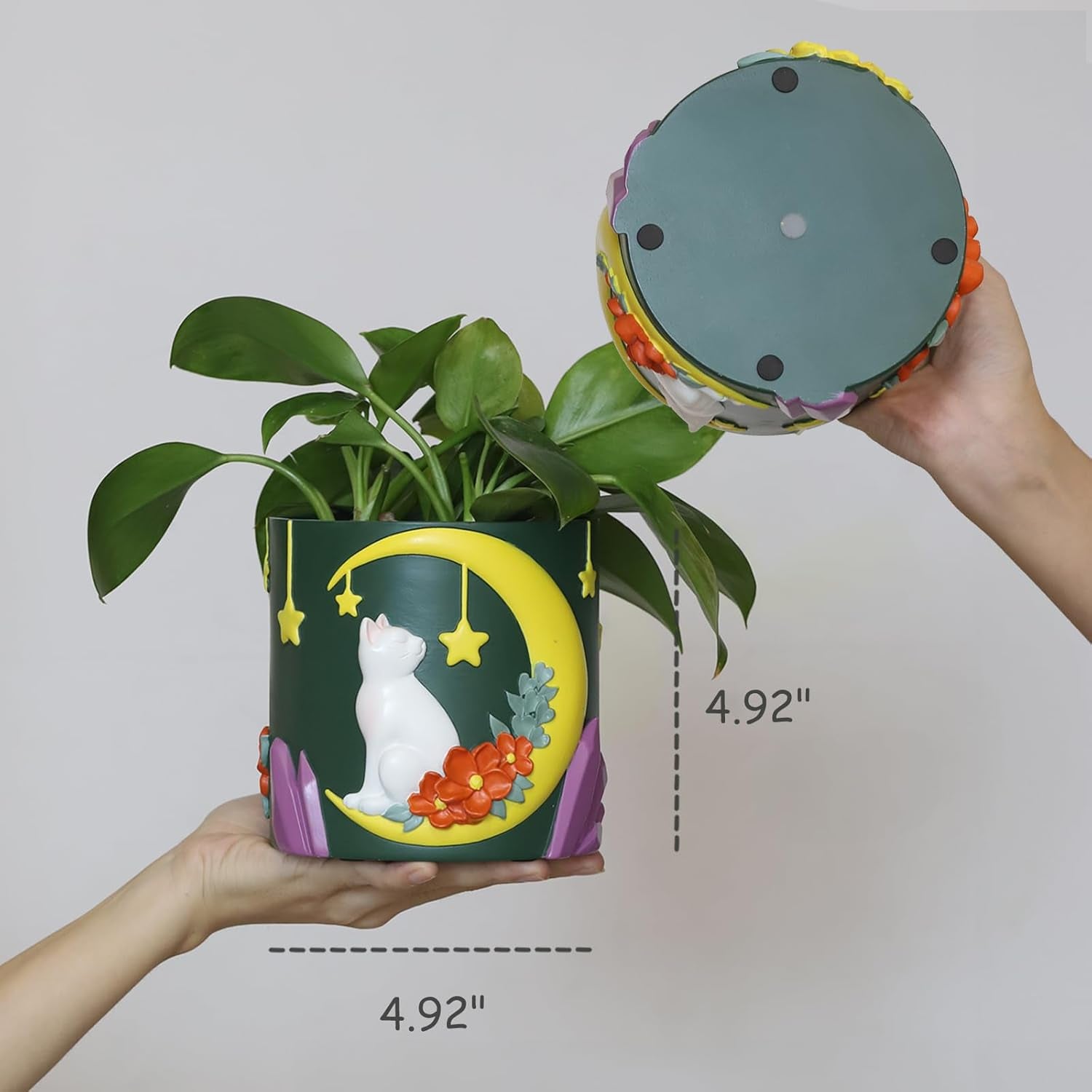 Ghivece drăguțe GUGUGO cu pisică lunară, ghiveci unic cu drenaj, culori curcubeu, ghivece mici pentru plante de apartament, ghiveci distractiv pentru grădină suculente, cadou, decorațiune pentru casă (C)