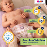 Scutec HiPP Extra Soft Premium Mărimea 1 Nou-născut 2-5 kg, 72 bucăți (3 pachete a câte 24), cu protecție anti-scurgere în 3 moduri și protecție dublă a pielii