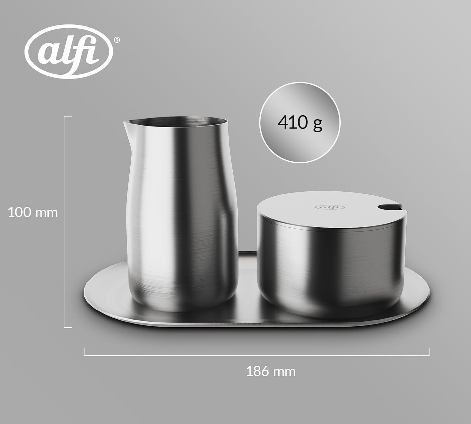 SET LAPTE ȘI ZAHĂR alfi, finisaj mat, set lapte și zahăr din oțel inoxidabil de înaltă calitate, design elegant, lavabil în mașina de spălat vase, durabil