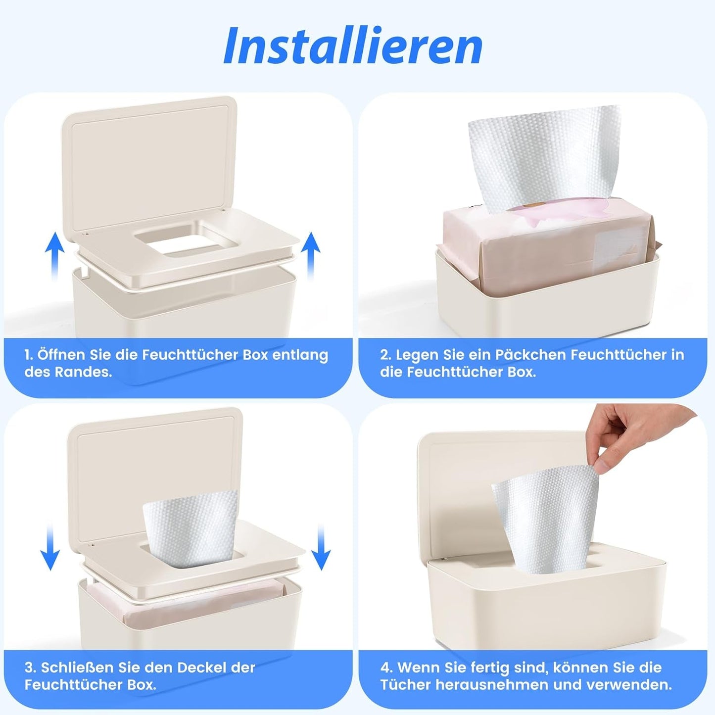 Cutie pentru șervețele umede cu capac, cutie pentru șervețele umede, distribuitor de șervețele umede pentru bebeluși, cutie de depozitare impermeabilă și sigilată, distribuitor de șervețele umede pentru baie, bucătărie, alb