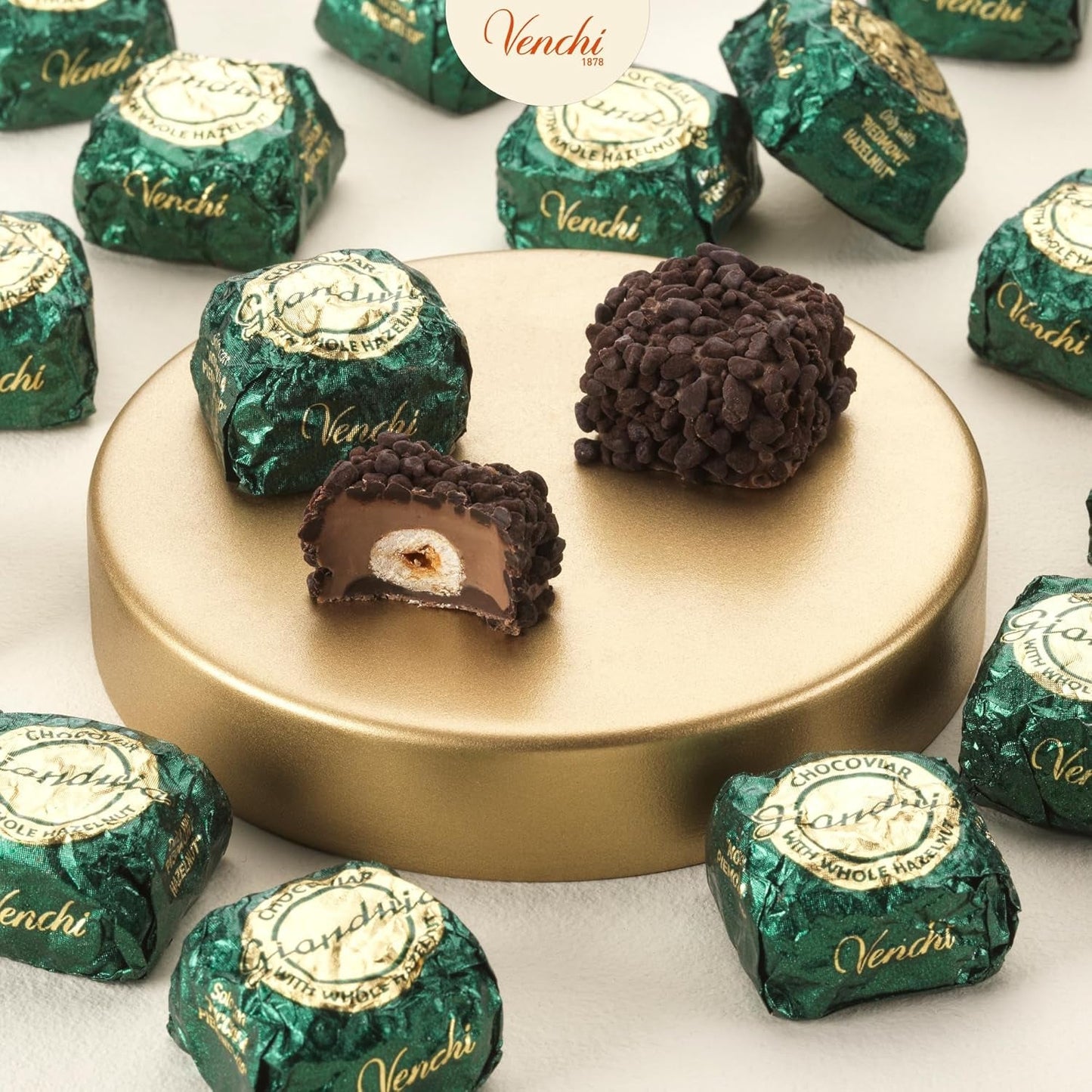 Venchi – Chocoviar Gianduia, praline la pungă de 1 kg, ciocolată Gianduia produsă exclusiv cu „alune de pădure Piemont”, fără gluten, fără coloranți artificiali și fără conservanți
