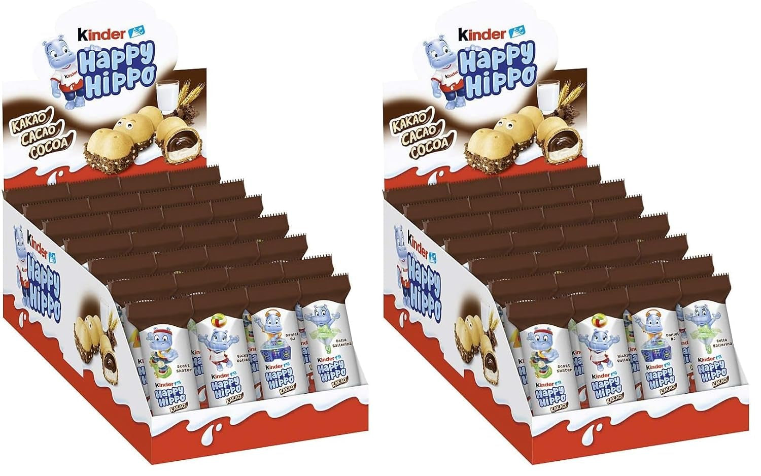 Kinder Happy Hippo Hazelnut – Specialitate crocantă de napolitane cu lapte și cremă de alune – Dulciuri pentru Carnaval și Mardi Gras – 1 pachet conținând 5 batoane individuale a câte 20,7 g fiecare