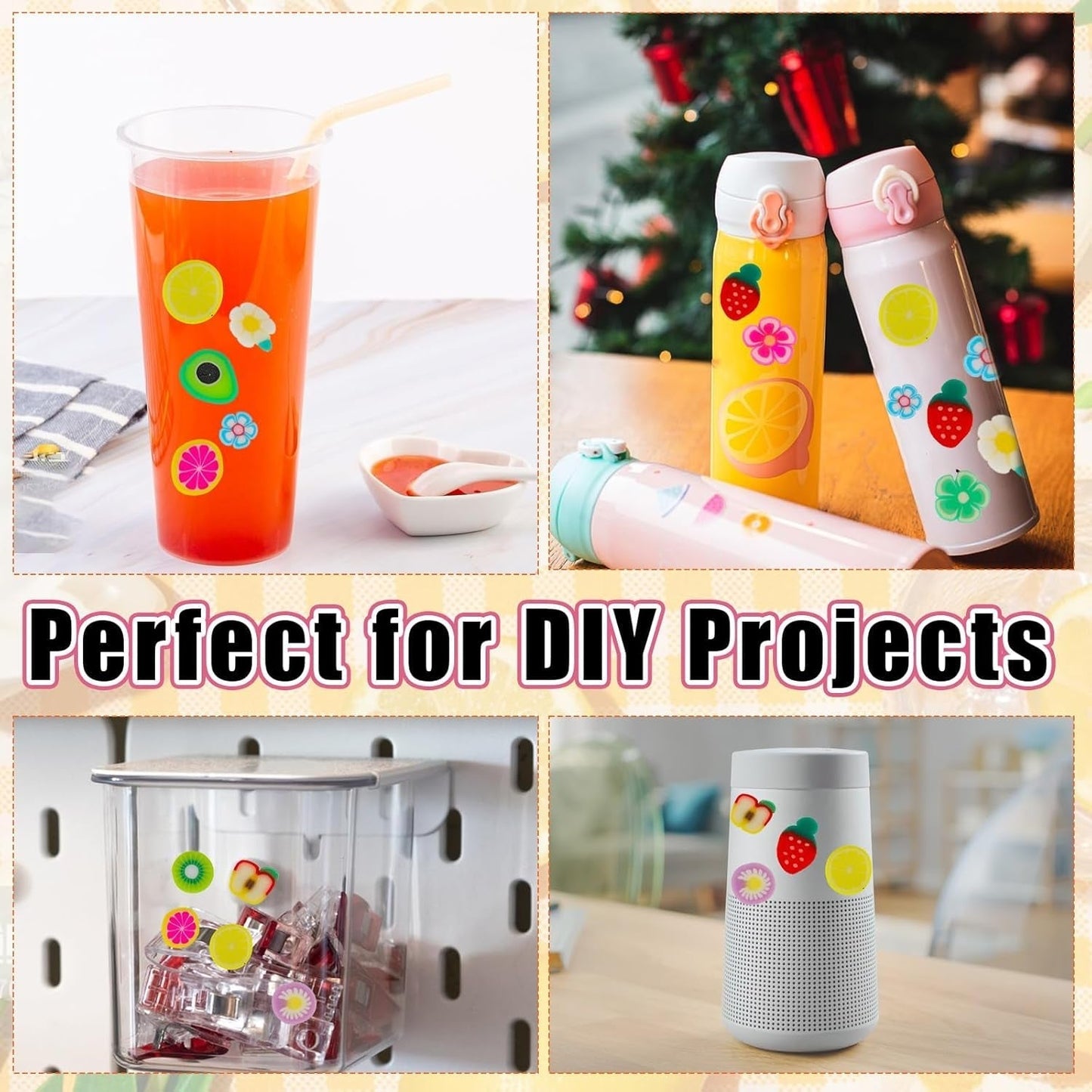 1000 Stk Nagel Obst Scheiben, Nagelkunst Fruchtscheiben Charms Cute Obst-Blumen Charms Mixed Set Mini 3D Obstscheibe Nail Art Zum Nagelkunst Handy Deko DIY Schleimbasteln Ornament Scrapbooking