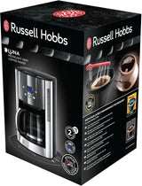 Cafetieră Russell Hobbs Luna Grey [Temporizator digital, Cap de duș pentru extracție și aromă optime] (1 până la 12 cești, Carafă din sticlă de 1,5 l, Placă de încălzire, 1000 W) Cafetieră cu filtru 23241-56