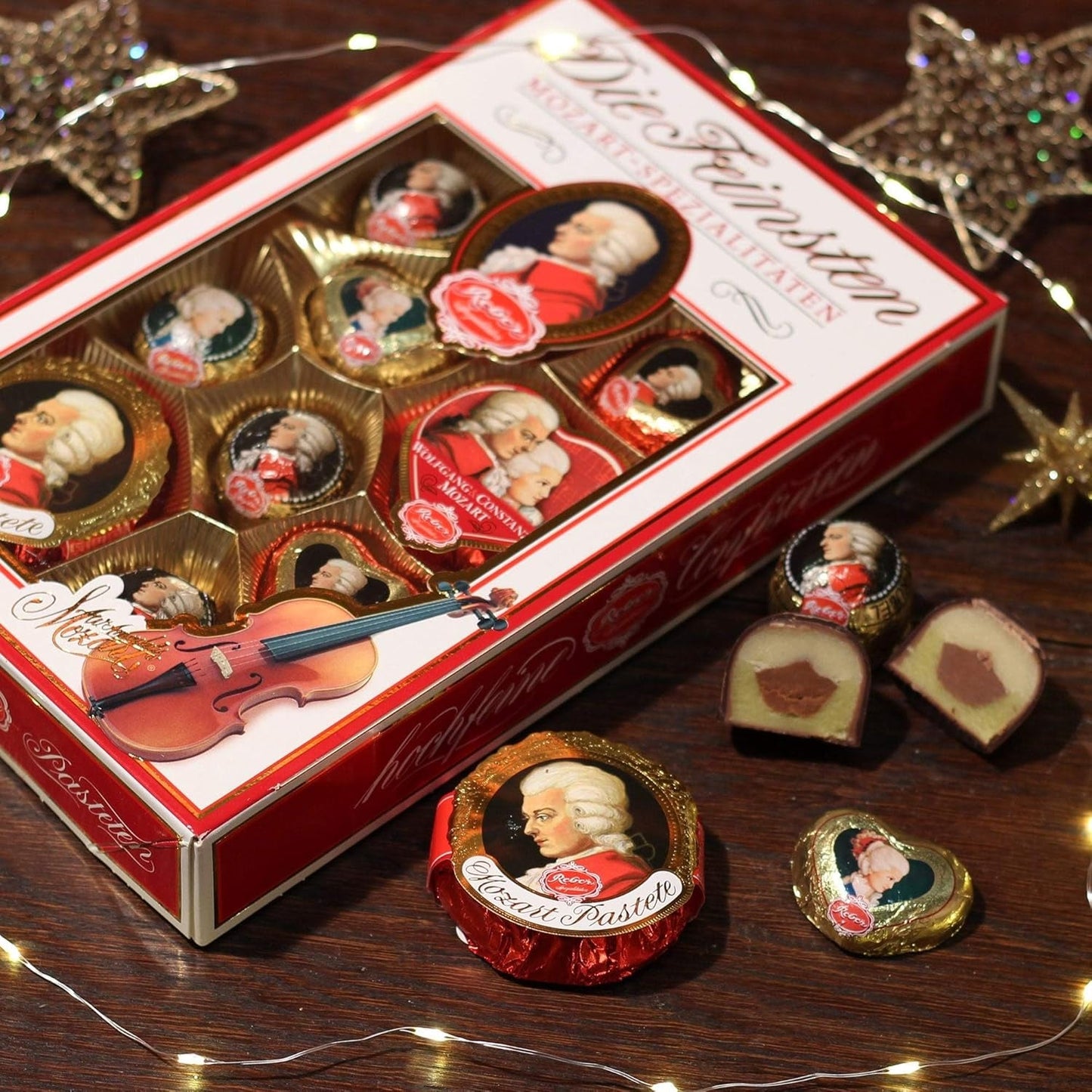 Bile Reber Mozart cu ciocolată neagră, pachet de 6 cu marțipan și nuga, vegane - 1 x 120 g