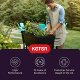 Ghiveci Keter Urban Bloomer pentru grădină înălțată și plante aromatice, pentru exterior, cu manometru de auto-udare și dop de drenaj, gri închis