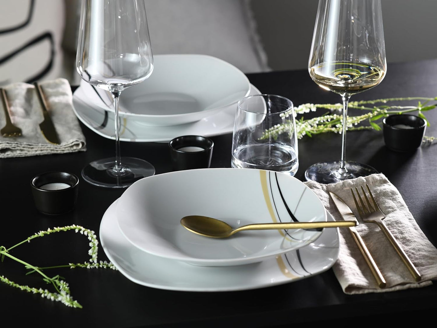 CreaTable, 24029, seria Square City Line, set de veselă din porțelan pentru 6 persoane, 12 piese, potrivit pentru mașina de spălat vase și cuptorul cu microunde, producție de calitate