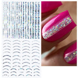12 foi cu laser sclipici linii autocolante unghii autoadezive autocolante holografice dungi bronz autocolante unghii linie franceză arcuri curbe linii ondulate autocolante unghii accesorii Nail Art