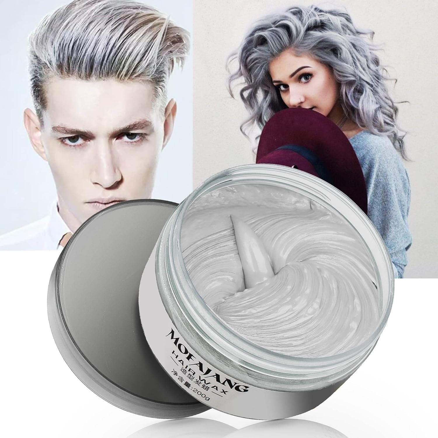 Culoare temporară a părului, Styling Hair Tone pentru bărbați femei, Pomadă pentru coafură naturală, Ceară pentru vopsirea părului pentru petreceri, Cosplay și Halloween, 4.23 oz (Silver Grey) Vopsea pentru par Naty Shop Gri