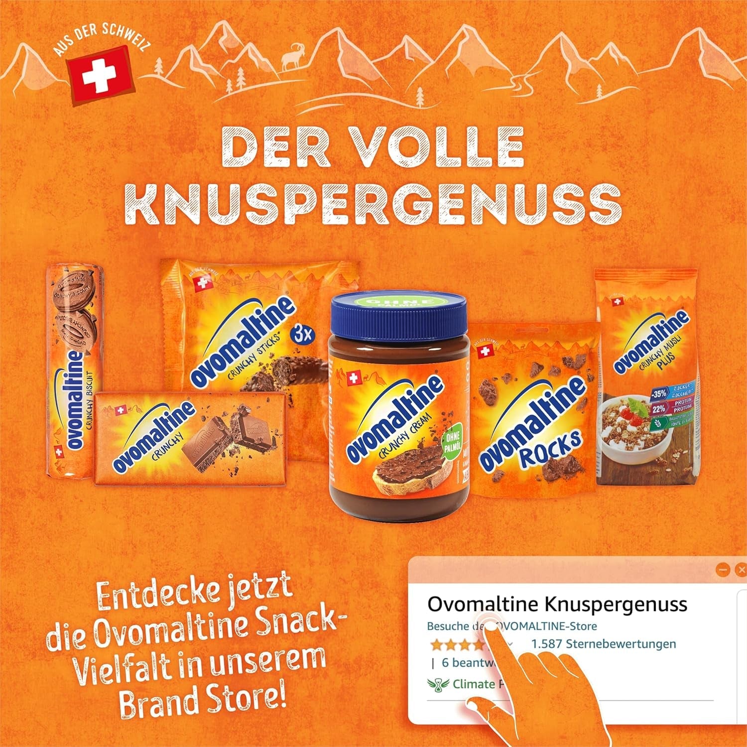 Ovomaltine Crunchy Muesli - muesli crocant cu ciocolată, cu un amestec unic de cereale și Ovomaltine - muesli cu ciocolată, vitamine, fibre și minerale valoroase (1 x 450g)