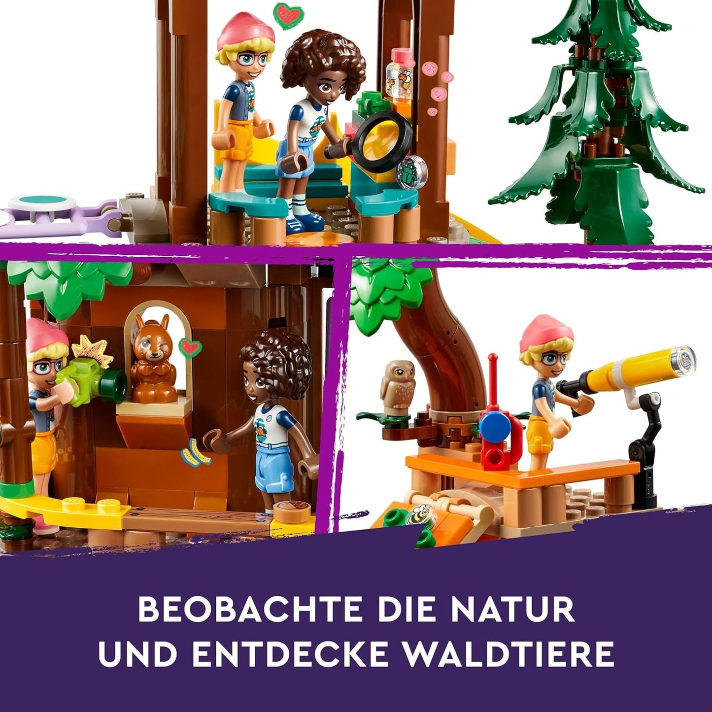 LEGO Friends Tree House At Adventure Camp, set de joacă pentru fete și băieți de la 8 ani cu 5 figurine și 5 animale, idee de cadou pentru jocuri creative, jucării sportive, casă de păpuși 42631 Seturi de constructie Besuche den LEGO-Store