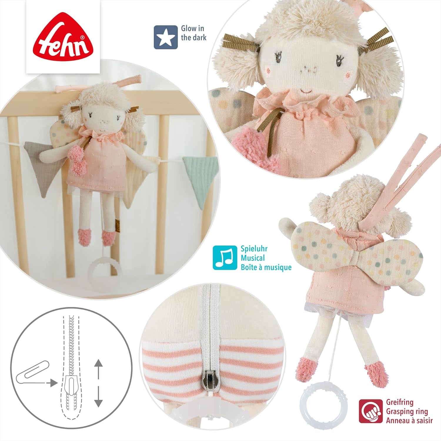 Fehn mini music box fairy - jucărie de pluș și ajutor pentru somn: cutie muzicală cu vânt cu melodia moale "Lacul lebedelor" liniștește în orice situație - pentru bebeluși și copii mici de la 0+ luni Jucarii Bebe Naty Shop