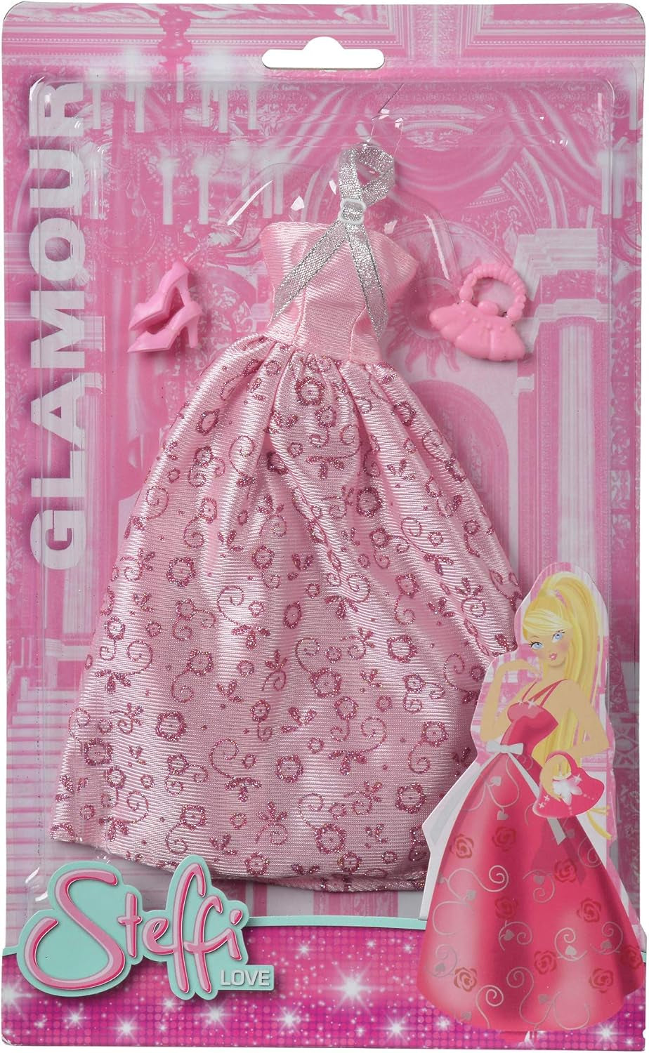 Simba 105723369 - Steffi Love Glamour / Set de îmbrăcăminte pentru păpuși / 3 articole asortate / Doar un articol este inclus / Rochie de bal pentru toate păpușile de 29 cm / Păpușa nu este inclusă