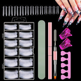 Set de 120 de forme duble pentru unghii, șabloane pentru extensii de unghii cu pensulă roz cu două capete, clemă pentru vârful unghiilor, separator de degete din burete și pilă de unghii pentru unghii Polygel