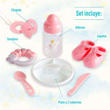 JC Toys - Păpușă moale realistă Berenguer Boutique, 38 cm, cu gură deschisă/închisă, set cadou cu 10 piese, biberon, zornăitoare, suzetă și accesorii, roz, vârste 2+
