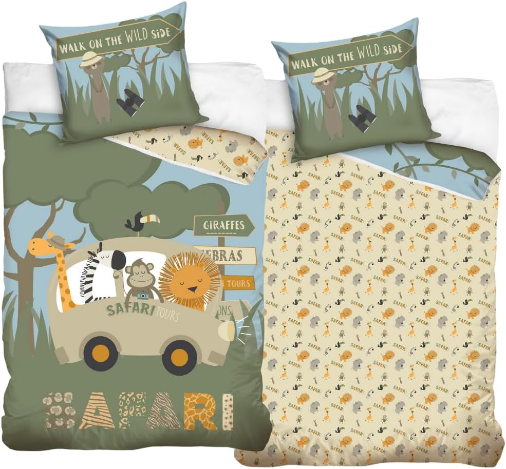 Set de lenjerie de pat pentru copii, animale, 100% bumbac cu fermoar Lenjerie de pat - copii Naty Shop