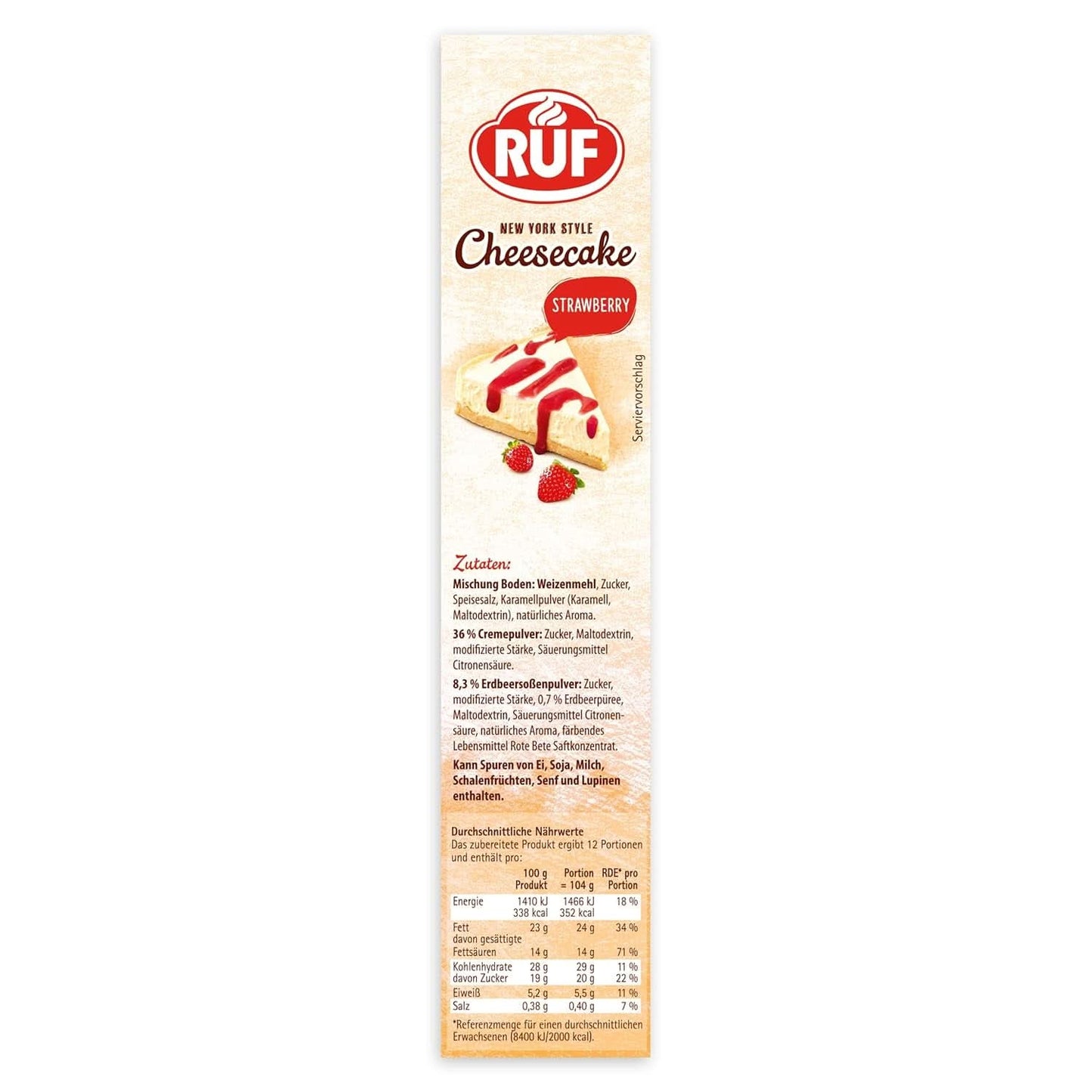 RUF New York Cheesecake Strawberry No Bake, Cheesecake american original cu sos de căpșuni, 360 grame Bucatarie Naty Shop
