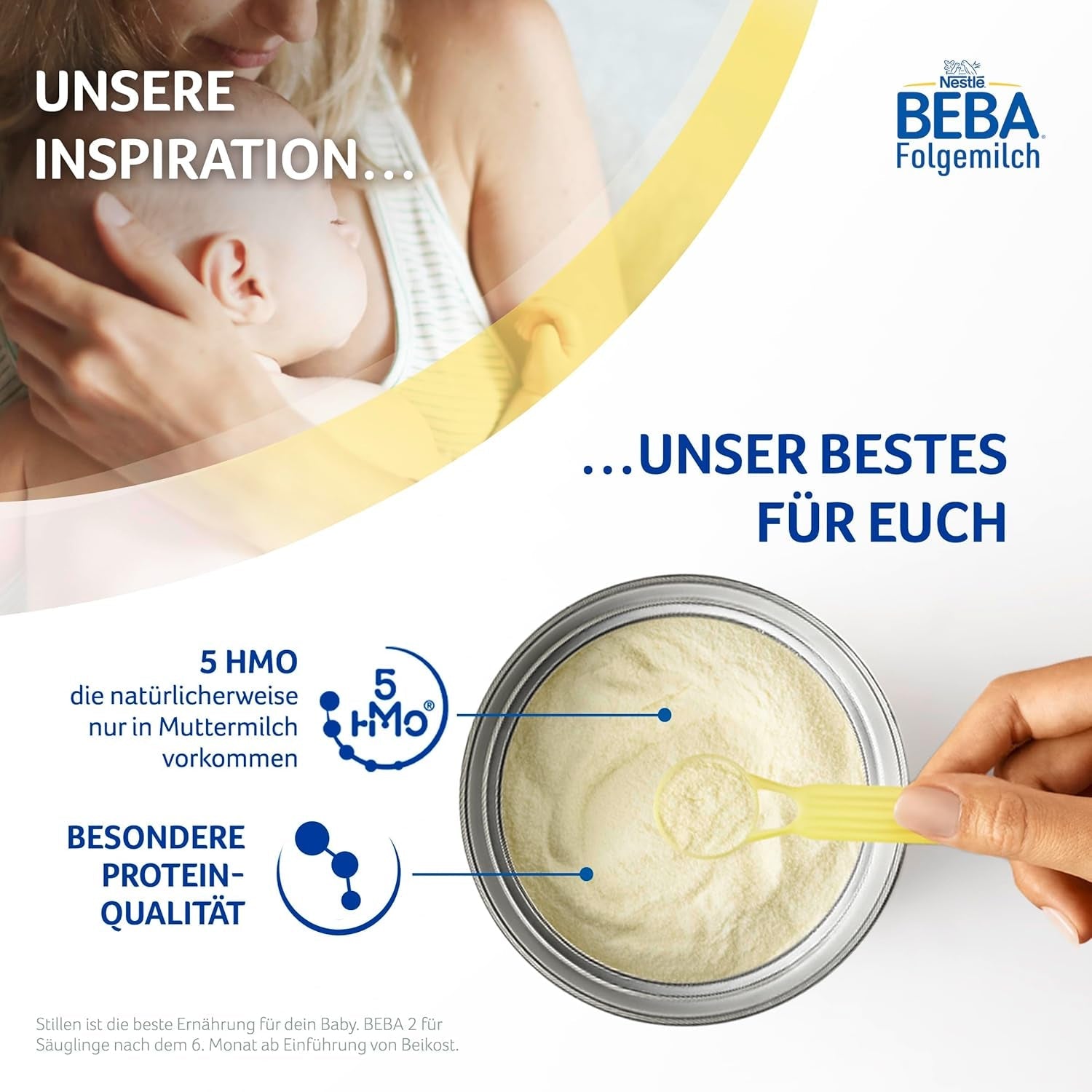 BEBA 2 - Lapte de continuare după 6 luni, cu complex 5 HMO, conținut proteic adecvat vârstei, fără lactoză, fără ulei de palmier, fără ulei de pește, hrană pentru bebeluși, lapte praf pentru bebeluși, pachet de 3 (3 x 800g)