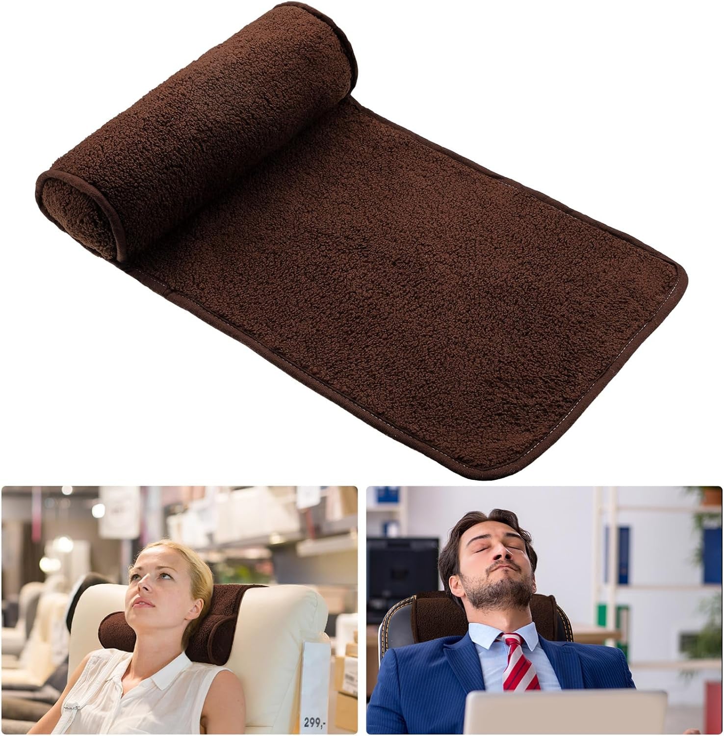 Pernă de gât pentru șezlong, pernă pentru cap, pernă reglabilă din pluș, rolă pentru gât, antiderapantă, fleece, canapea, pernă de susținere a gâtului și capului pentru călătorii, acasă, șezlong, canapea, fotoliu (negru)