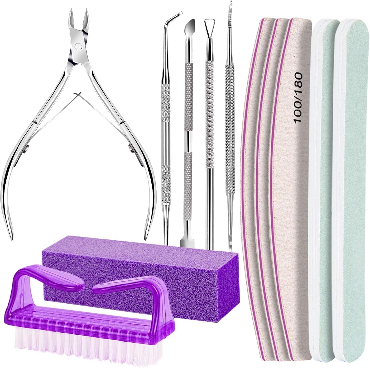FANDAMEI Maniküre Set, Buffer Für Nägel, Nagelfeile 100/180, Nagelfeilen Für Gelnägel, Nagelhautschieber, Buffer Für Gelnägel, Feilen Für Gelnägel, Nagelzange, Nagelfeilen Set, Maniküre & Pediküre Set