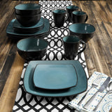 Set de veselă Gibson 99813.16R Elite Soho Lounge cu glazură reactivă pentru 4 persoane, 16 piese, efect bicolor albastru-verde/negru