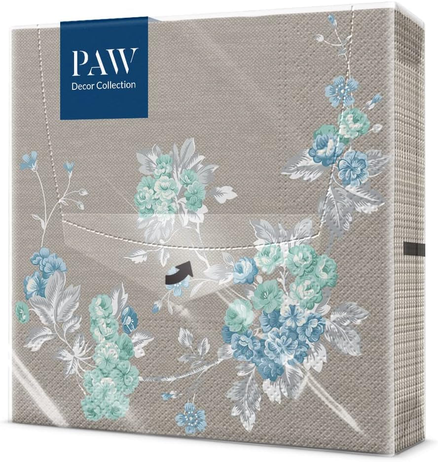 PAW - Șervețele 3 straturi (33 X 33 Cm) I 20 bucăți I Perfect pentru zile de naștere, petreceri, nunți, comuniuni și sărbători I Șervețele de hârtie colorate - flori elegante I Culoare: Peaceful Garden