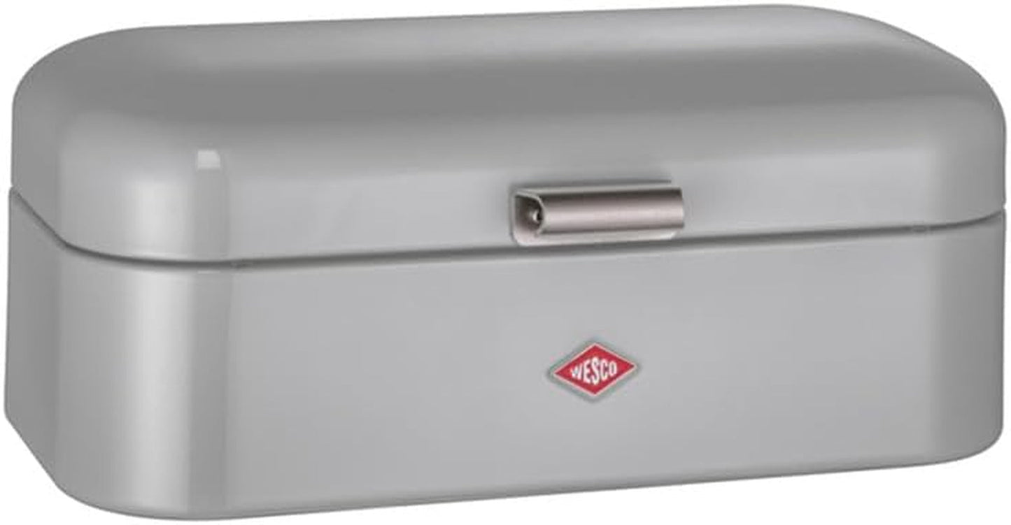 Coș de pâine Wesco Grandy în culoarea negru mat, tablă de oțel acoperită cu pulbere, găuri de ventilație și mâner robust Cutii depozitare alimente Naty Shop Gri