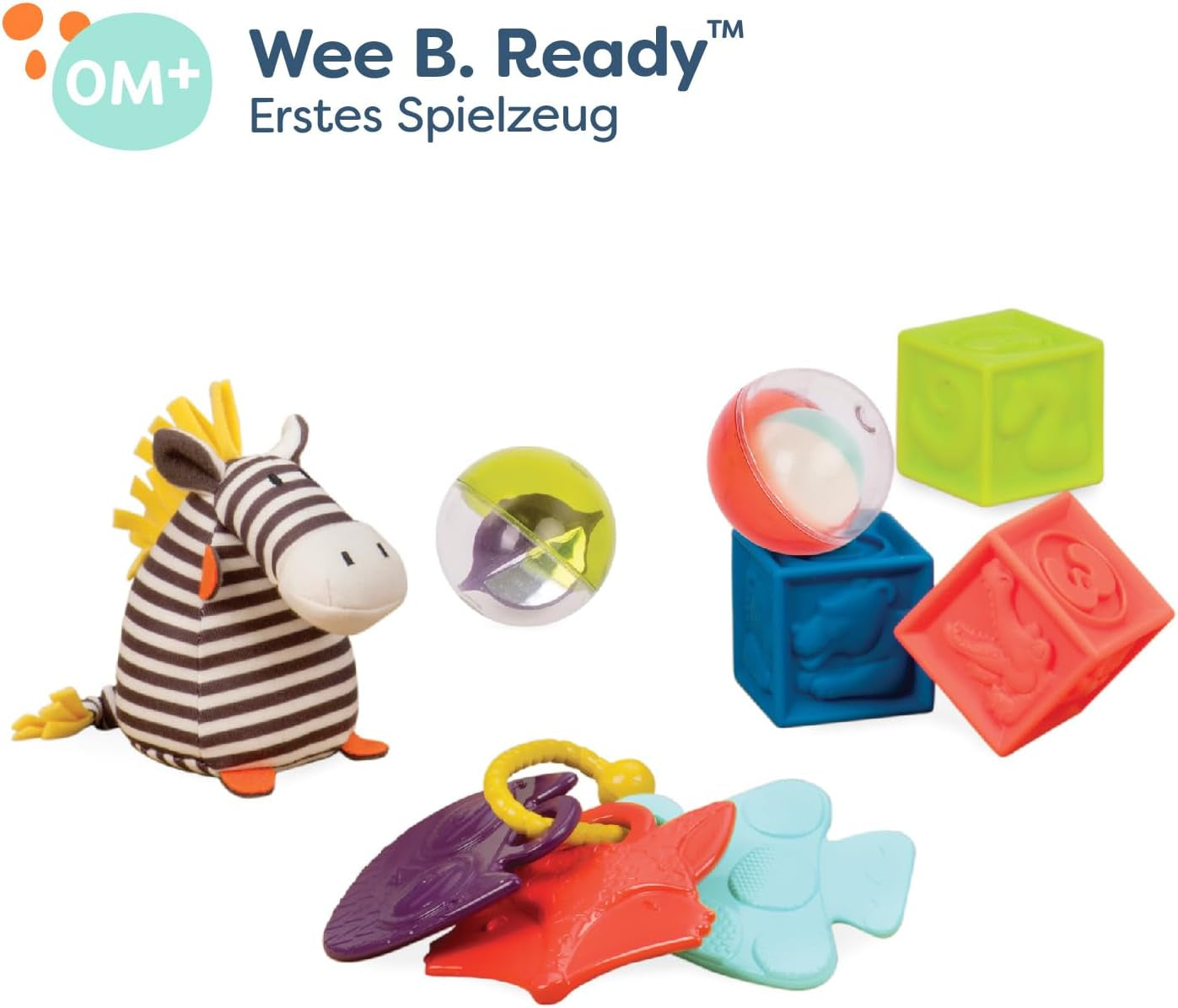 B. toys Set de jucării pentru copii cu jucărie de pluș zebră, inel de dentiție, blocuri de construcție moi și bile - set cadou de jucării pentru abilități motorii pentru nou-născuți de la 0 luni Jucarii Bebe Naty Shop