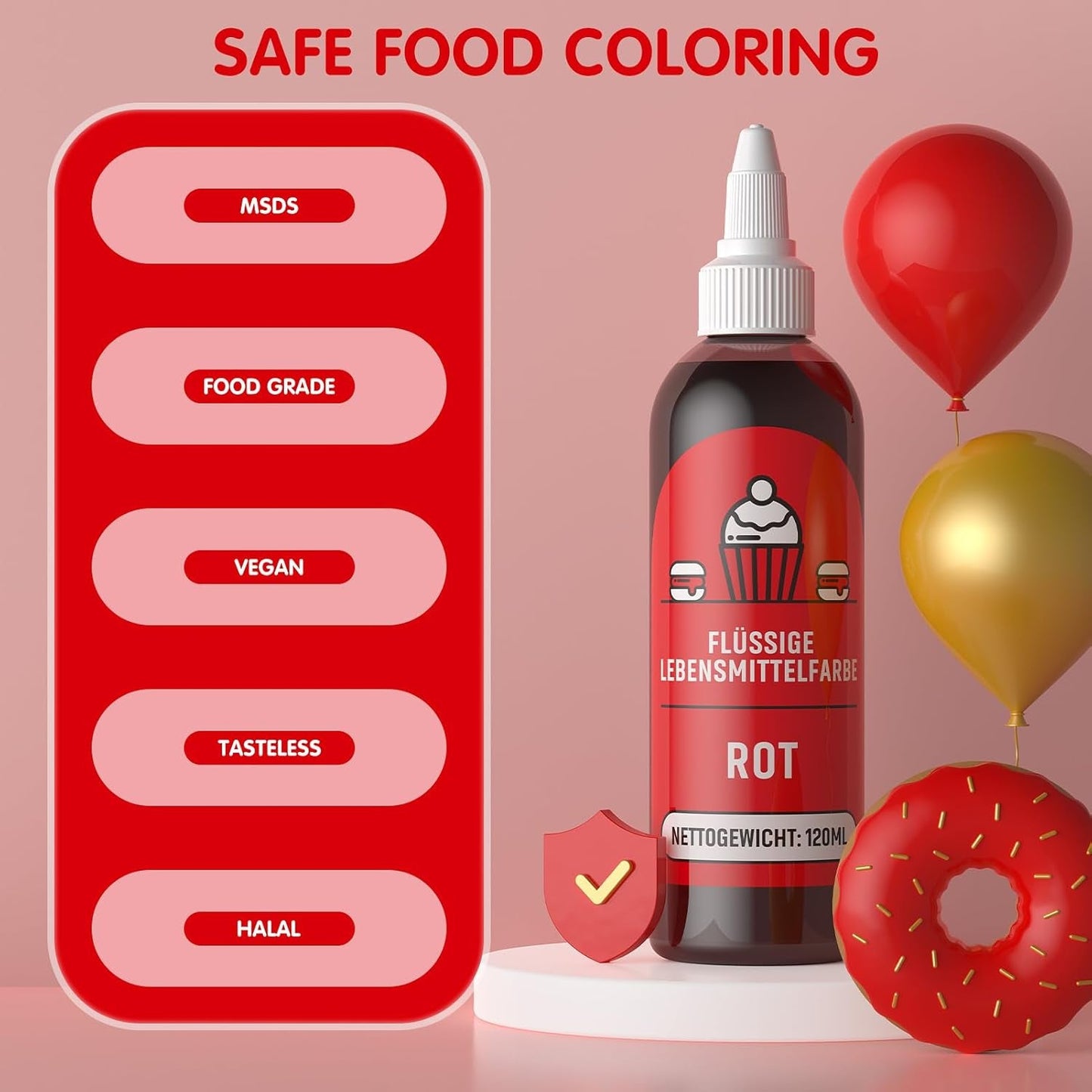 Colorant alimentar roșu 120 ml, colorant alimentar lichid foarte concentrat și fără zahăr pentru copt, prăjituri, macaroane, glazură, fondant, fursecuri, gogoși